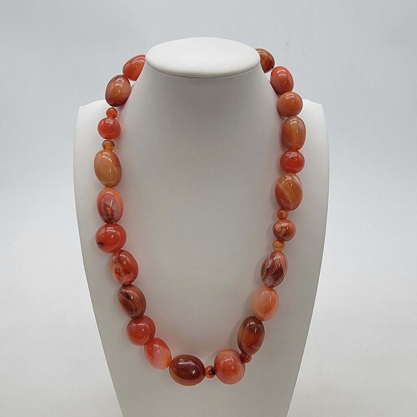 Chunky Carnelian Gemstone Polished Beaded Necklace