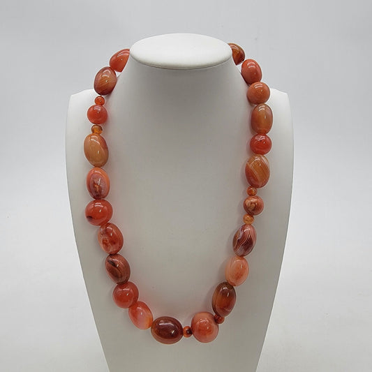 Chunky Carnelian Gemstone Polished Beaded Necklace