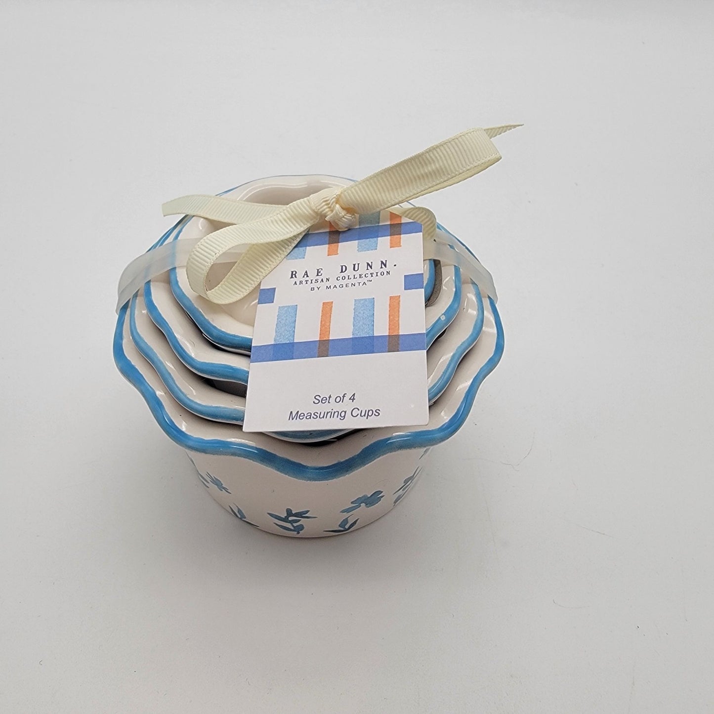Rae Dunn by Magenta Nesting Measuring Cups Blue Floral Set NEW