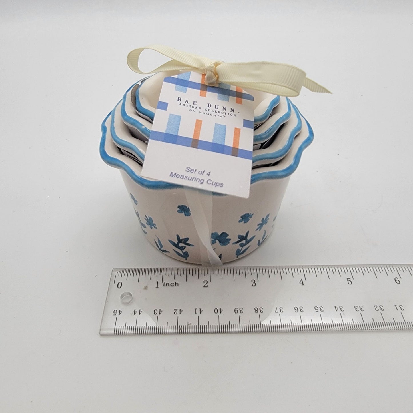 Rae Dunn by Magenta Nesting Measuring Cups Blue Floral Set NEW