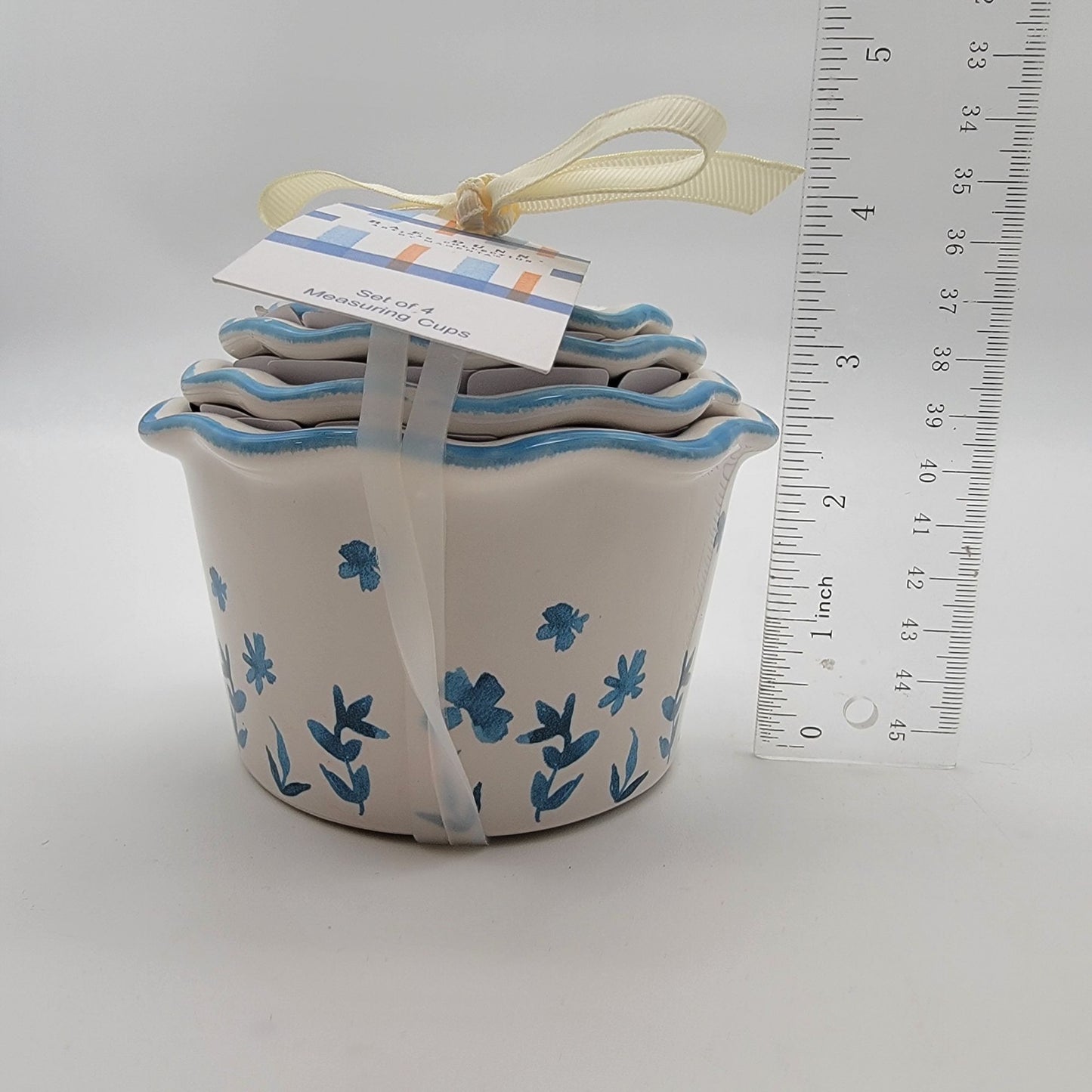 Rae Dunn by Magenta Nesting Measuring Cups Blue Floral Set NEW