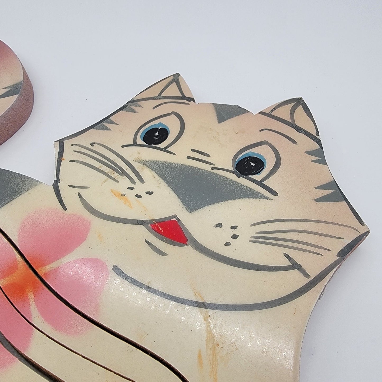 Vintage Hand Painted Wooden Cat Expanding Basket