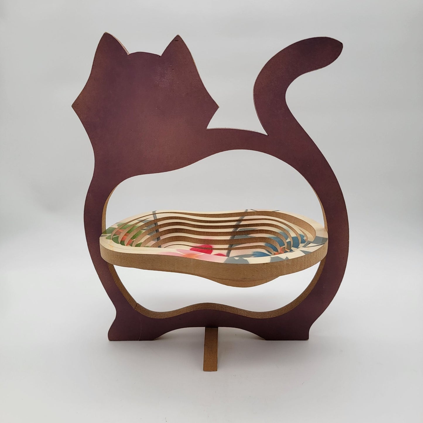 Vintage Hand Painted Wooden Cat Expanding Basket