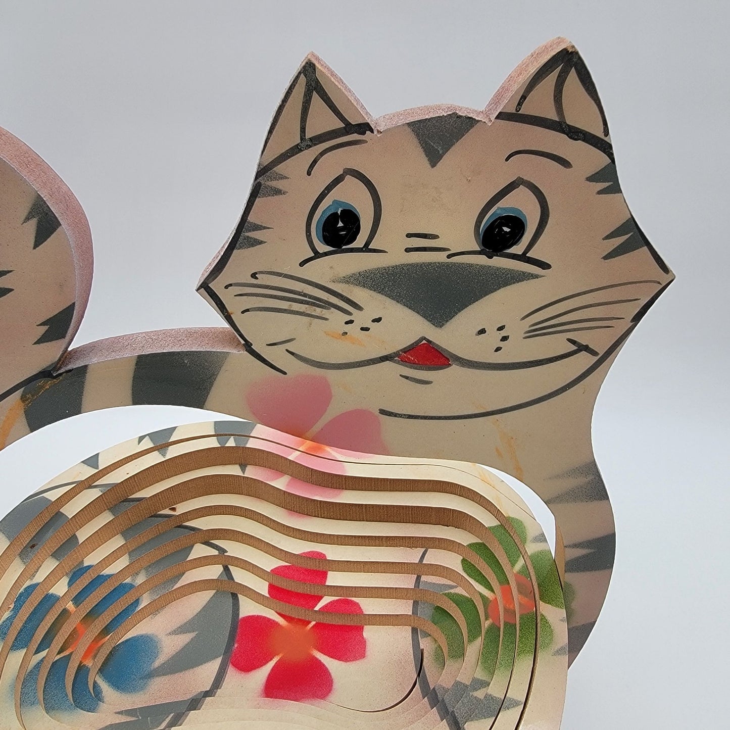 Vintage Hand Painted Wooden Cat Expanding Basket