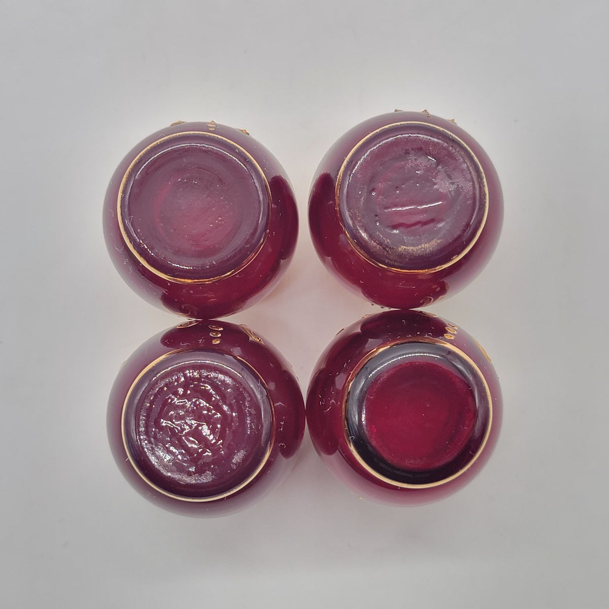 Mid-Century Bohemian Czech Ruby Red Enameled Cordial Glasses Set Of 4