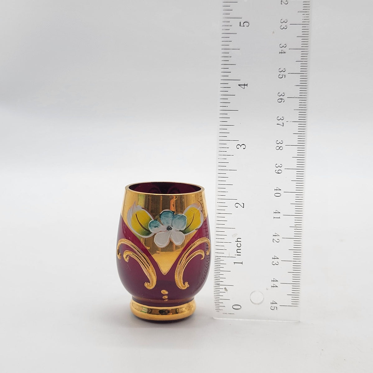 Mid-Century Bohemian Czech Ruby Red Enameled Cordial Glasses Set Of 4