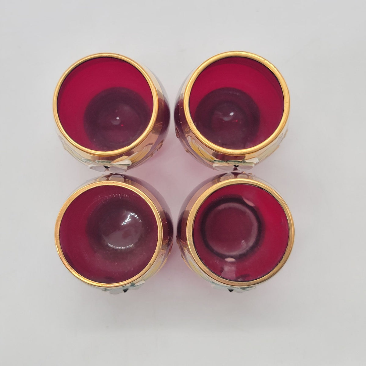Mid-Century Bohemian Czech Ruby Red Enameled Cordial Glasses Set Of 4