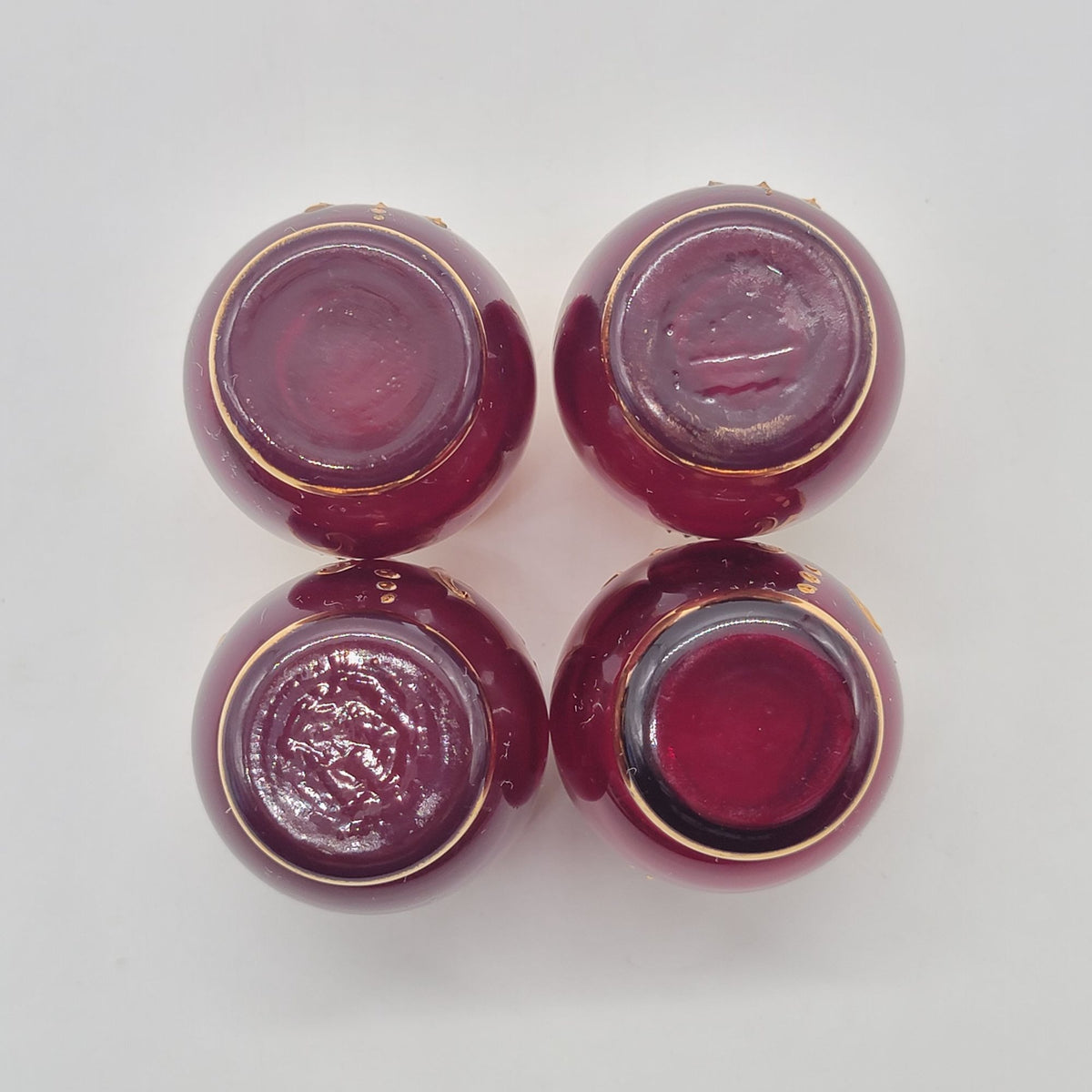 Mid-Century Bohemian Czech Ruby Red Enameled Cordial Glasses Set Of 4
