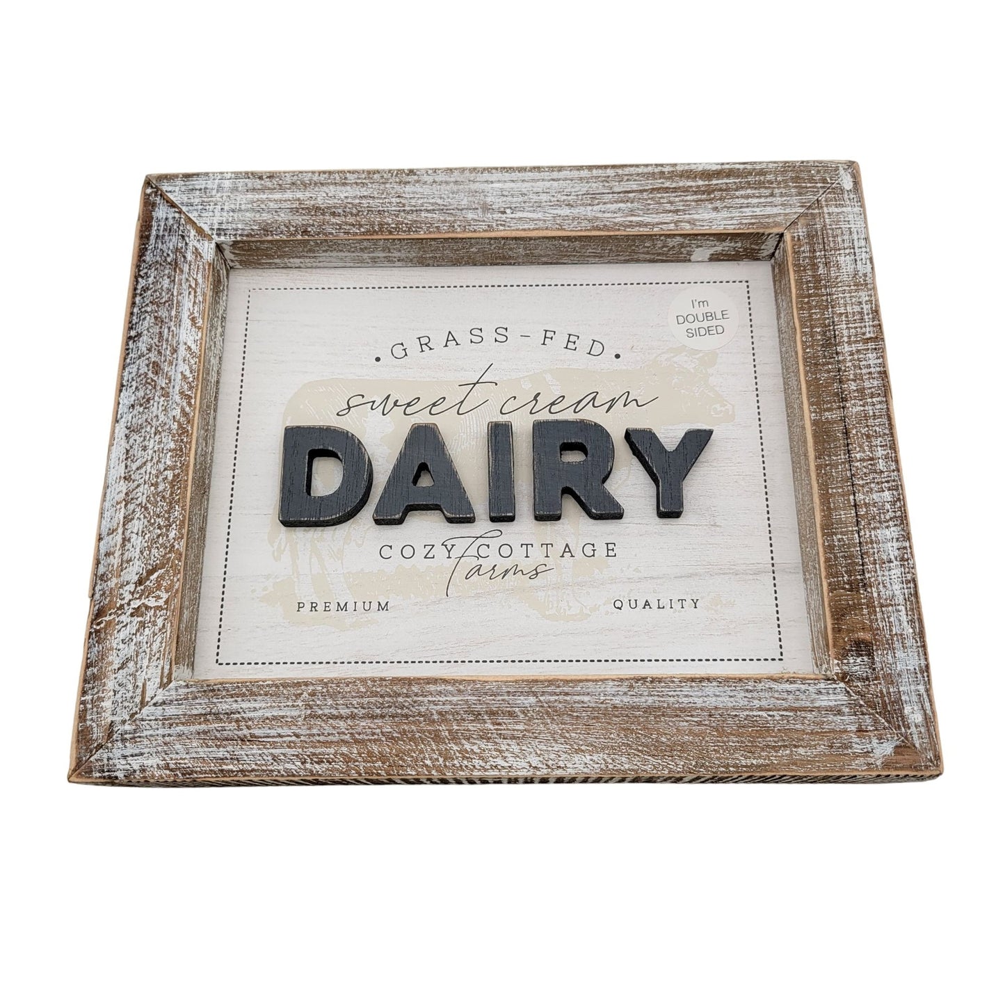 Double Sided Rustic Farmhouse Wall Art With Cow & Dairy Design
