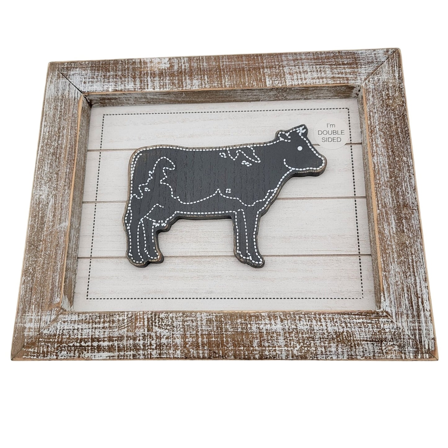 Double Sided Rustic Farmhouse Wall Art With Cow & Dairy Design