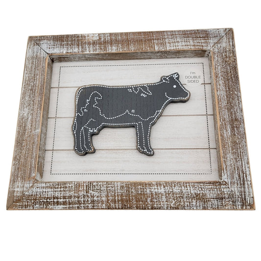 Double Sided Rustic Farmhouse Wall Art With Cow & Dairy Design