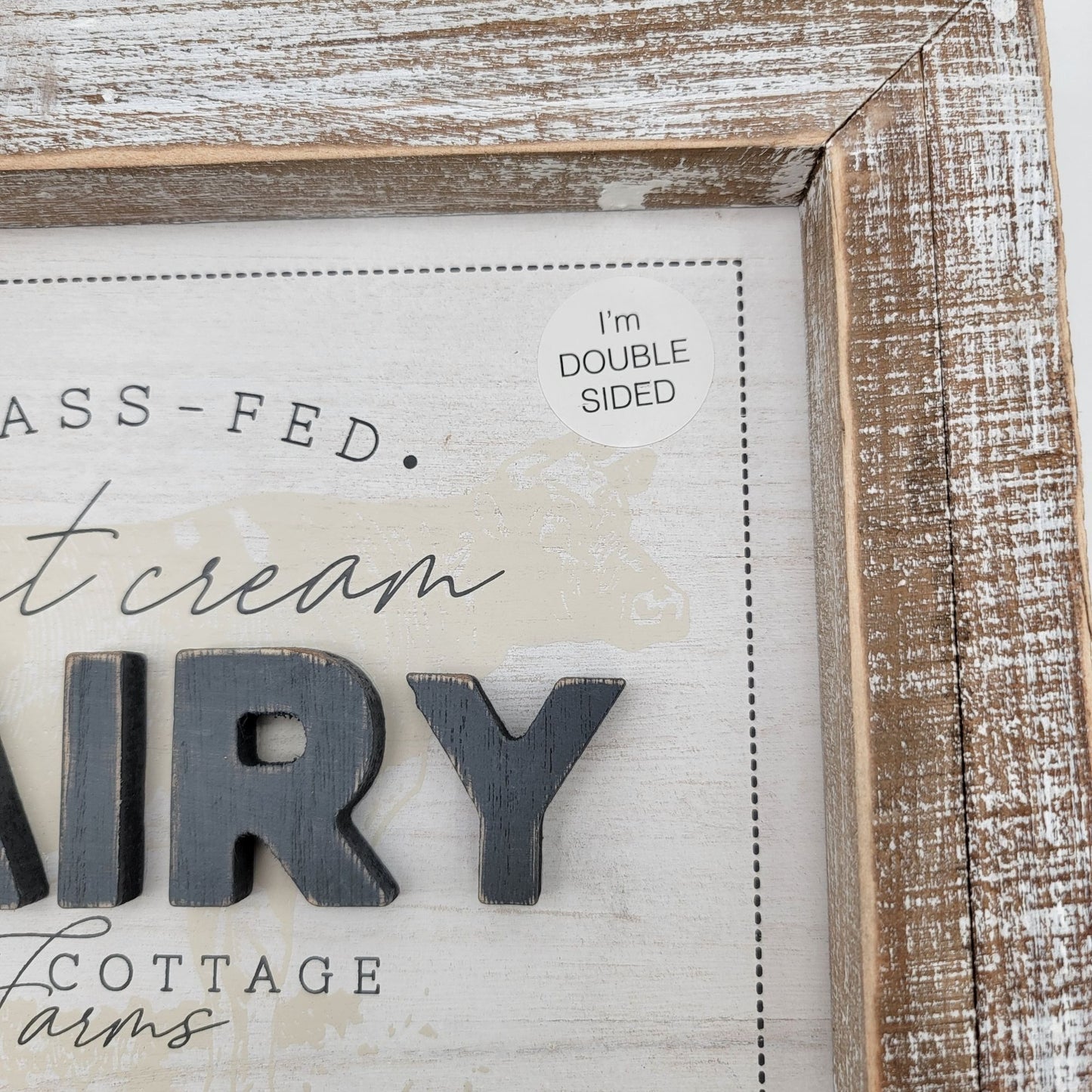 Double Sided Rustic Farmhouse Wall Art With Cow & Dairy Design