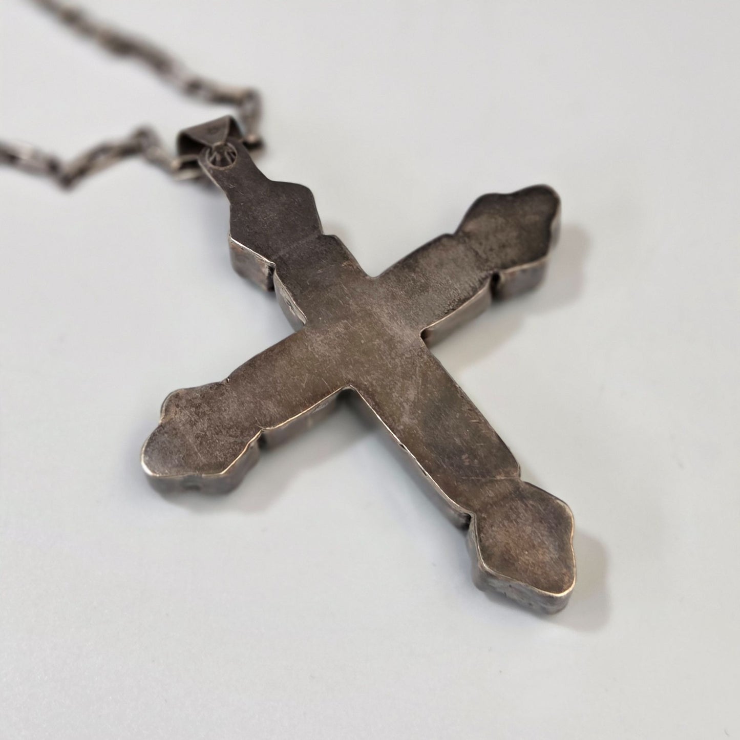 Turquoise and Lapis 925 Sterling Silver Cross Pendant on Box Chain