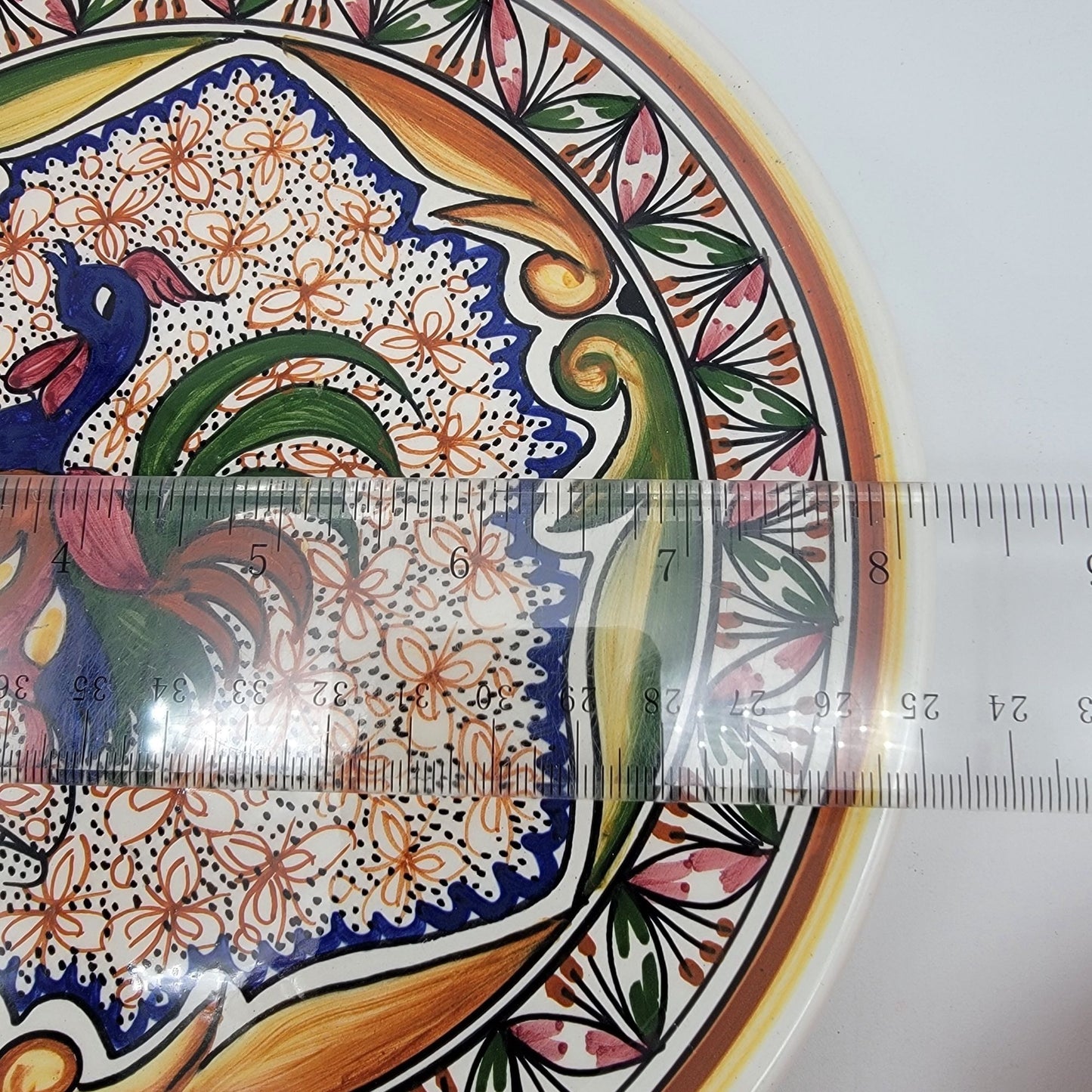Hand-Painted Coimbra Portuguese Rooster Earthenware Serving Plate Dish