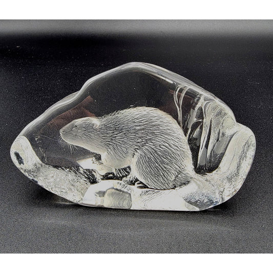 Mats Jonasson Crystal Beaver Paperweight Signed 3593