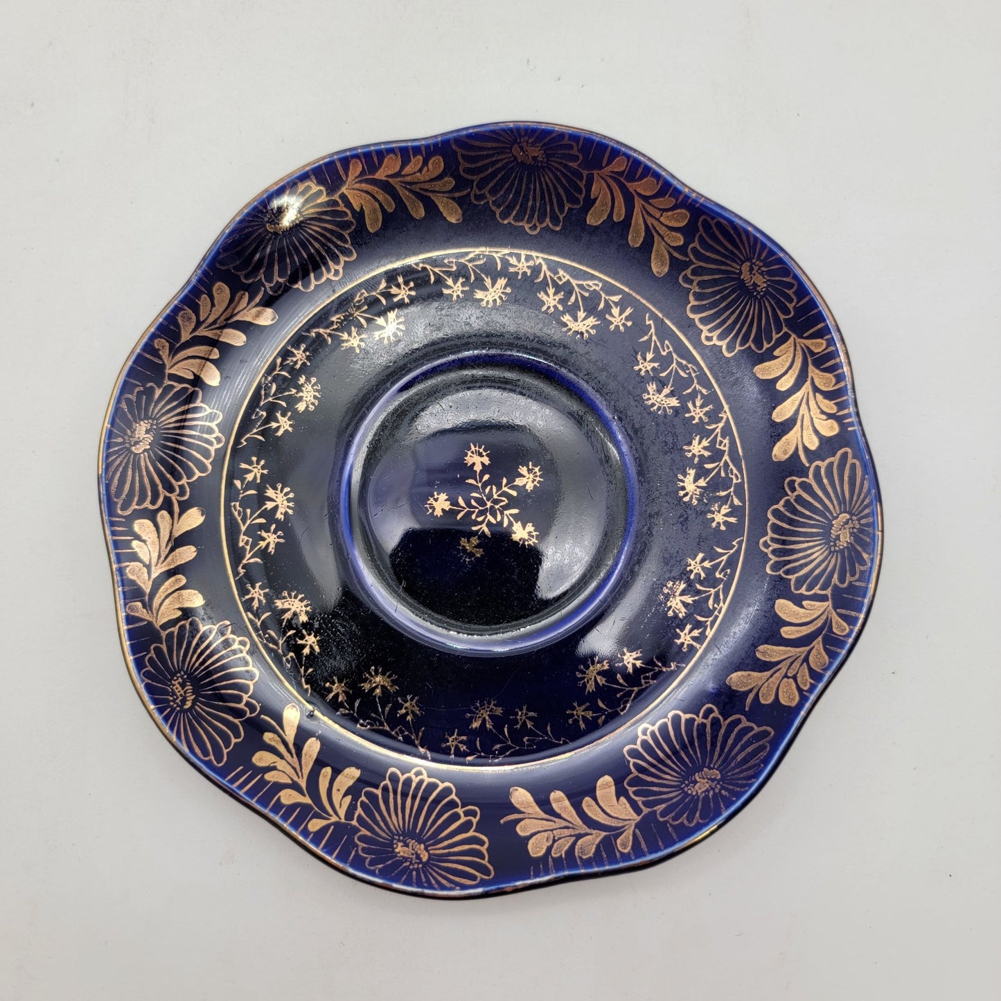 Vintage Cobalt Blue Bavarian Porcelain Tea Cup & Saucer 22K Gold