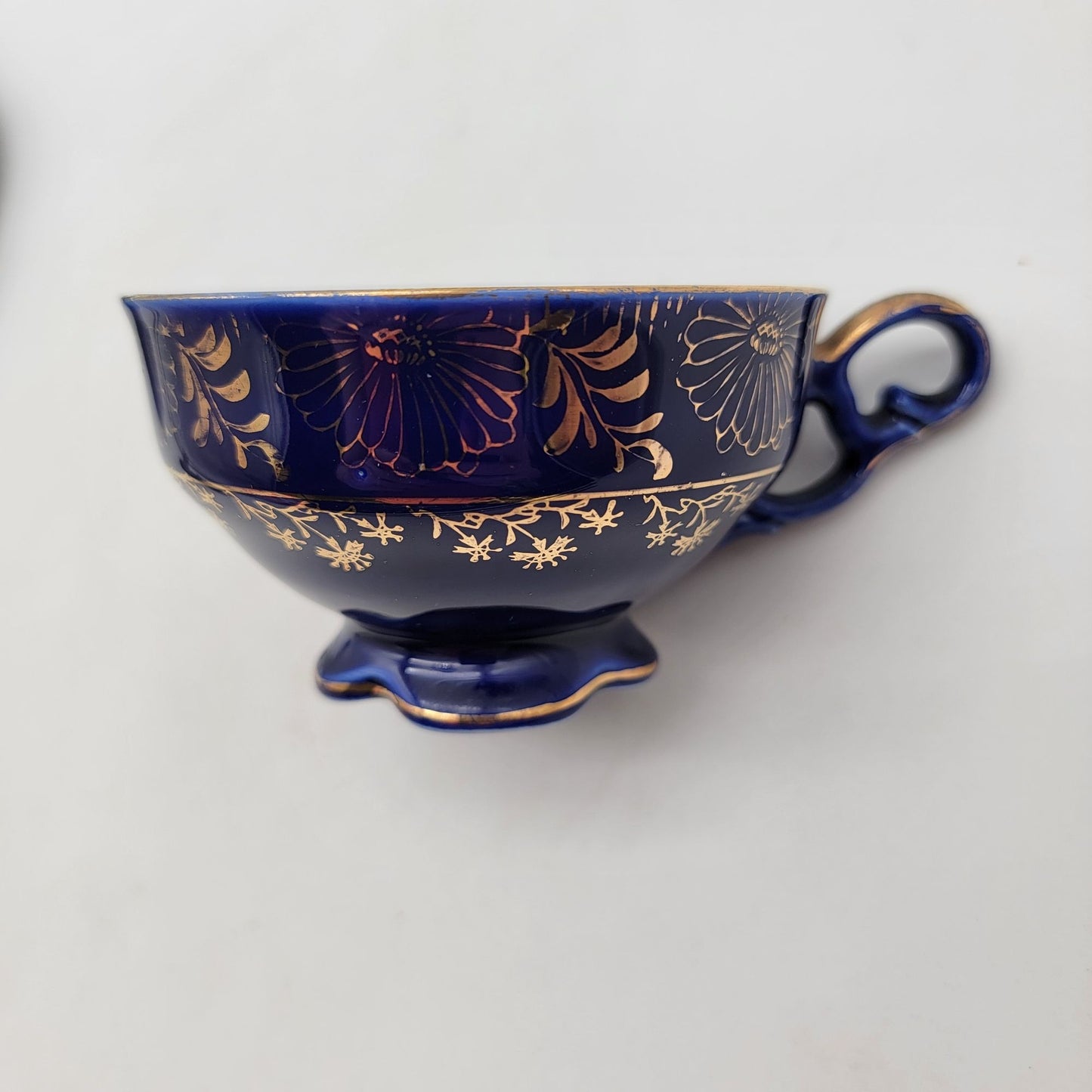 Vintage Cobalt Blue Bavarian Porcelain Tea Cup & Saucer 22K Gold