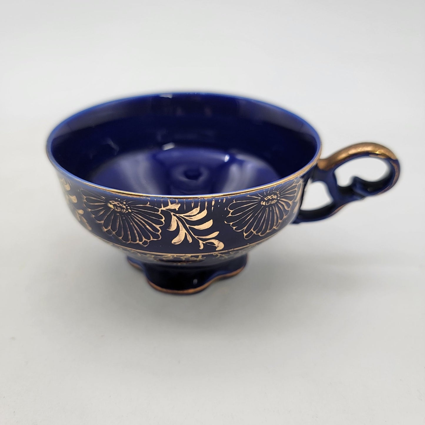 Vintage Cobalt Blue Bavarian Porcelain Tea Cup & Saucer 22K Gold