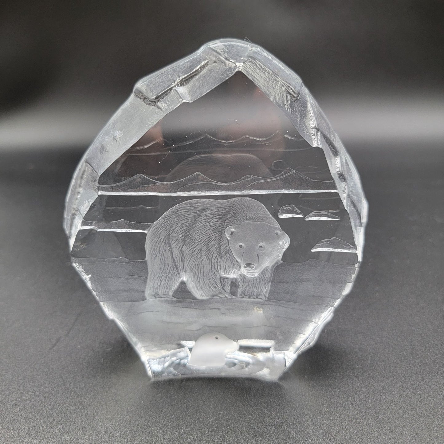 Signed Nybro Intaglio Crystal Alaska Polar Bear & Seal Paperweight