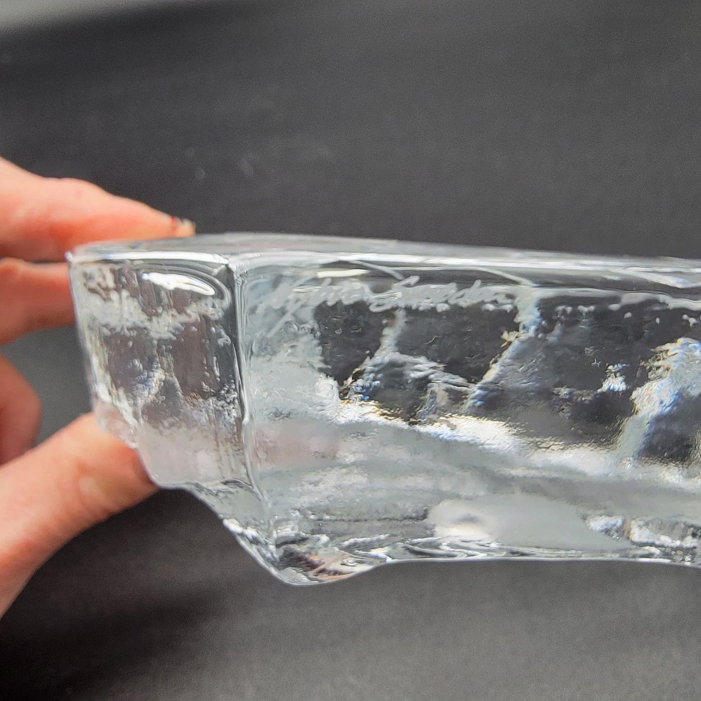 Signed Nybro Intaglio Crystal Alaska Polar Bear & Seal Paperweight