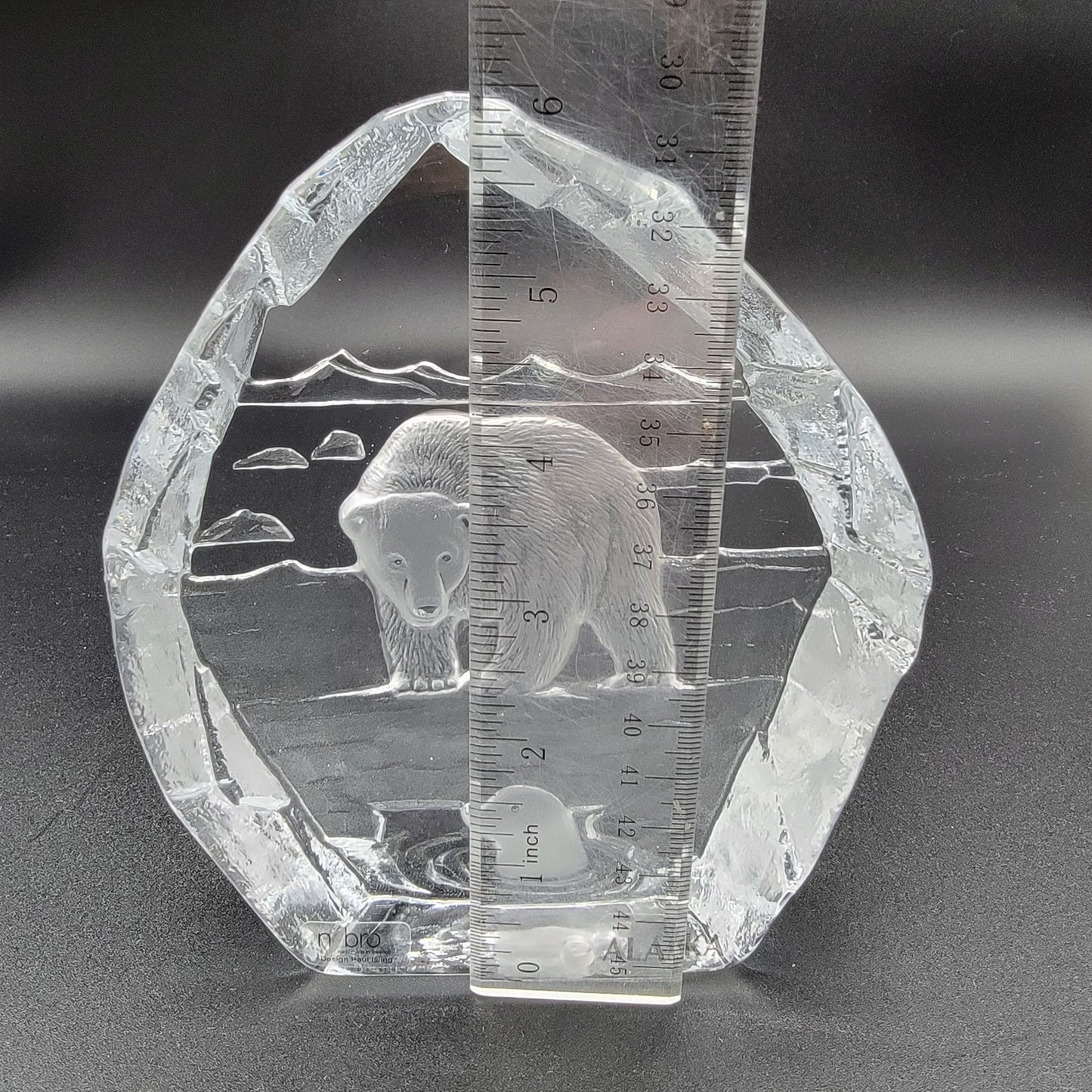 Signed Nybro Intaglio Crystal Alaska Polar Bear & Seal Paperweight
