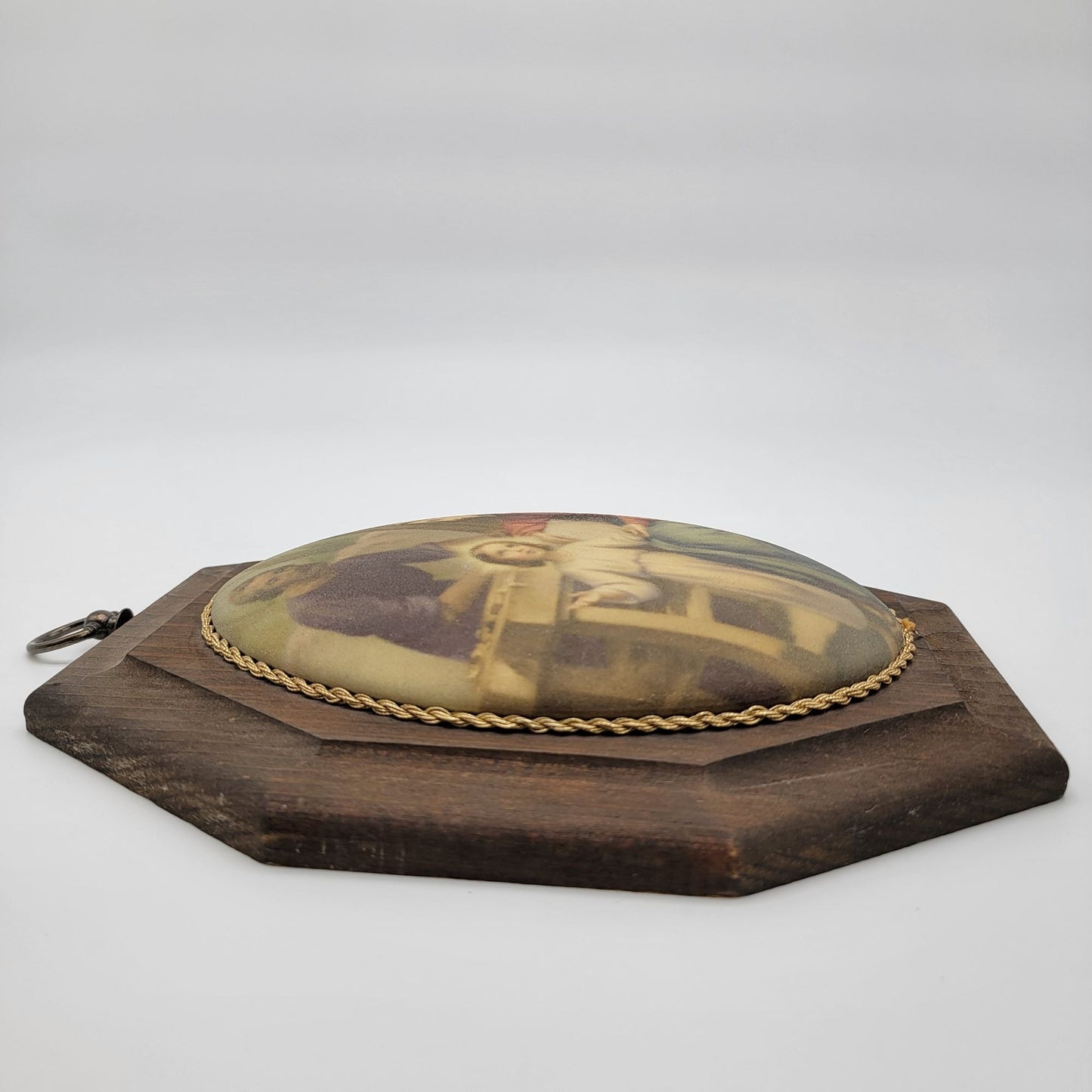 Vintage Madonna Holy Family Wall Art On Wooden Octagon Plaque