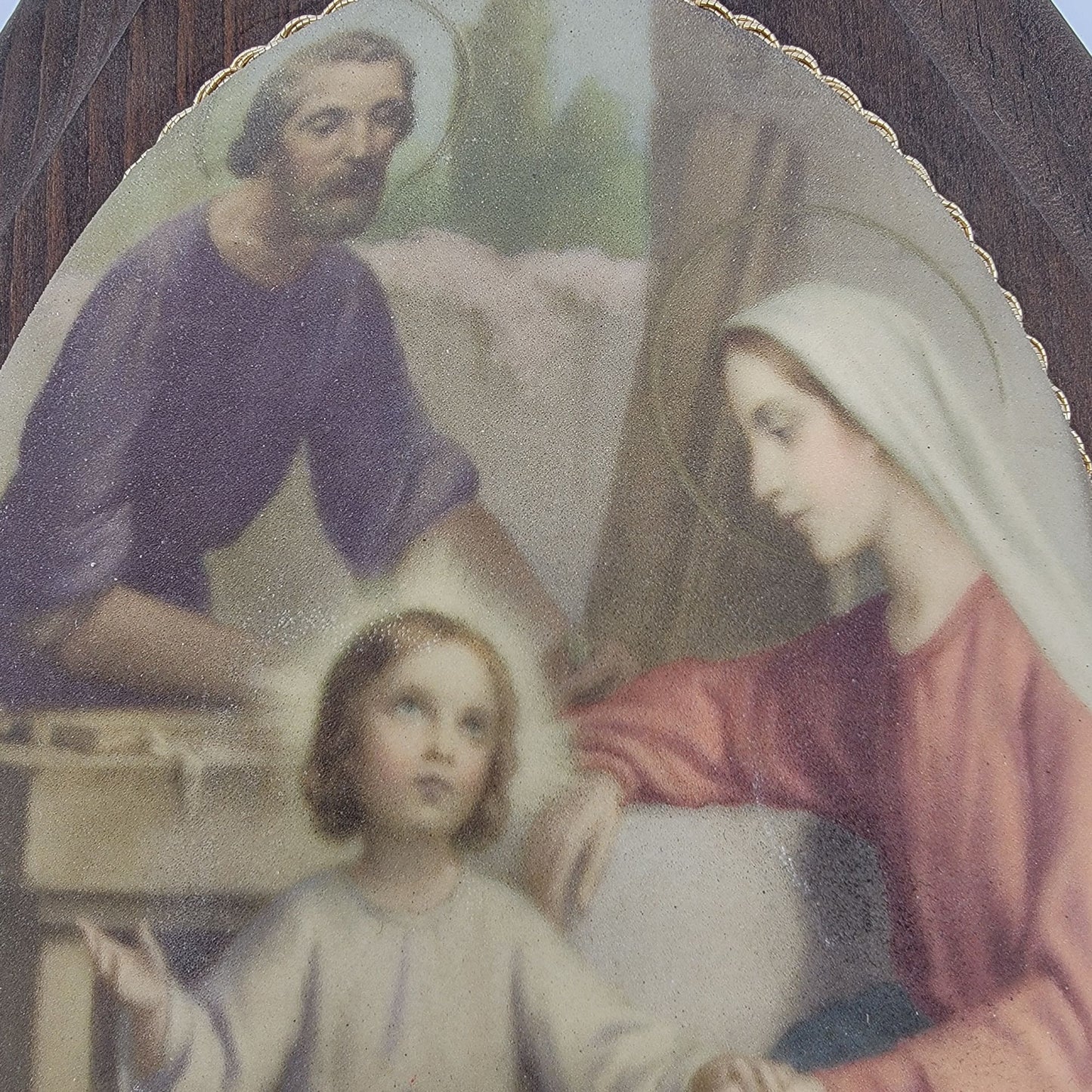 Vintage Madonna Holy Family Wall Art On Wooden Octagon Plaque