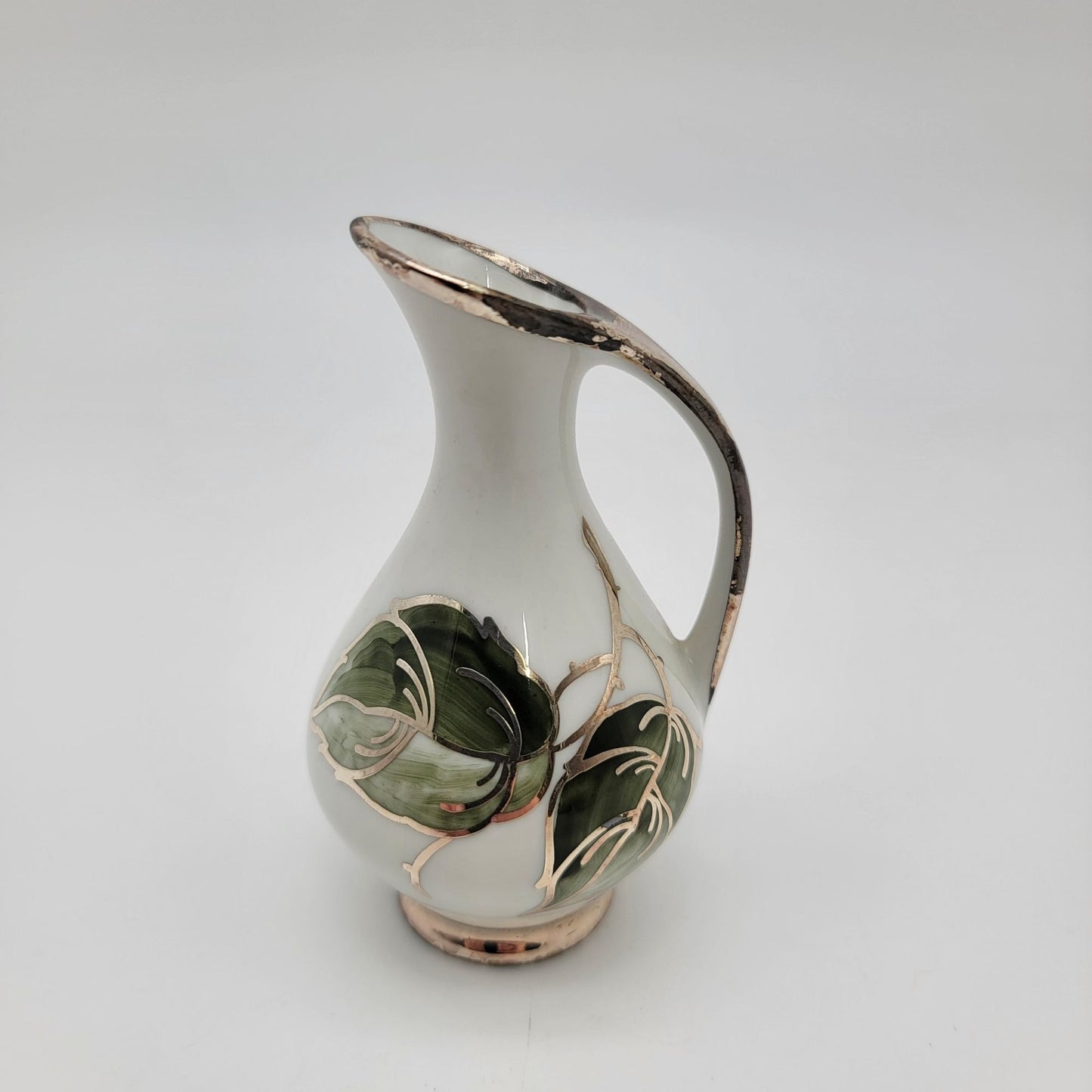 Vintage Veyhl Silberporzellan Silver-Overlay Porcelain Ewer Vase