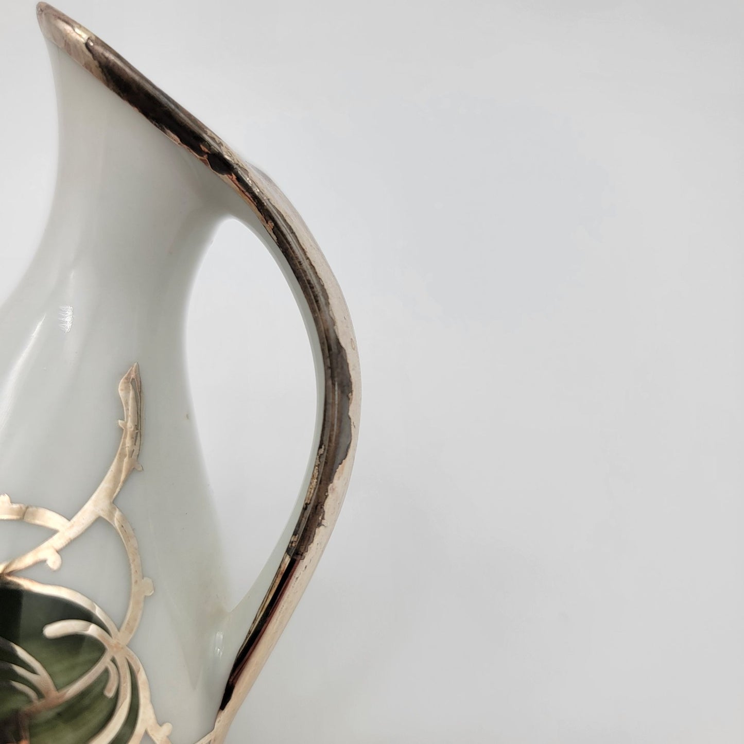 Vintage Veyhl Silberporzellan Silver-Overlay Porcelain Ewer Vase