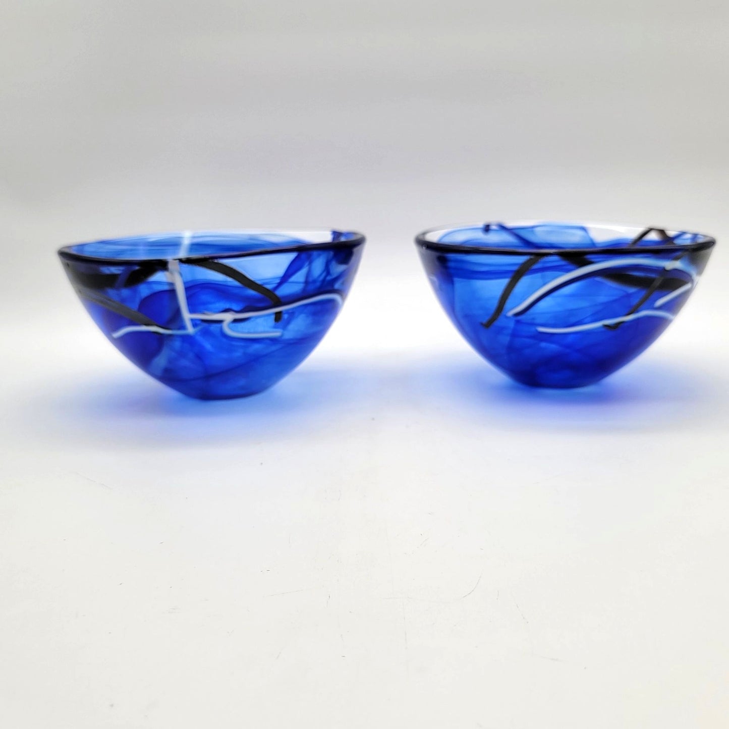 Pair Of Kosta Boda Atoll Blue Glass Bowls By Anna Ehrner