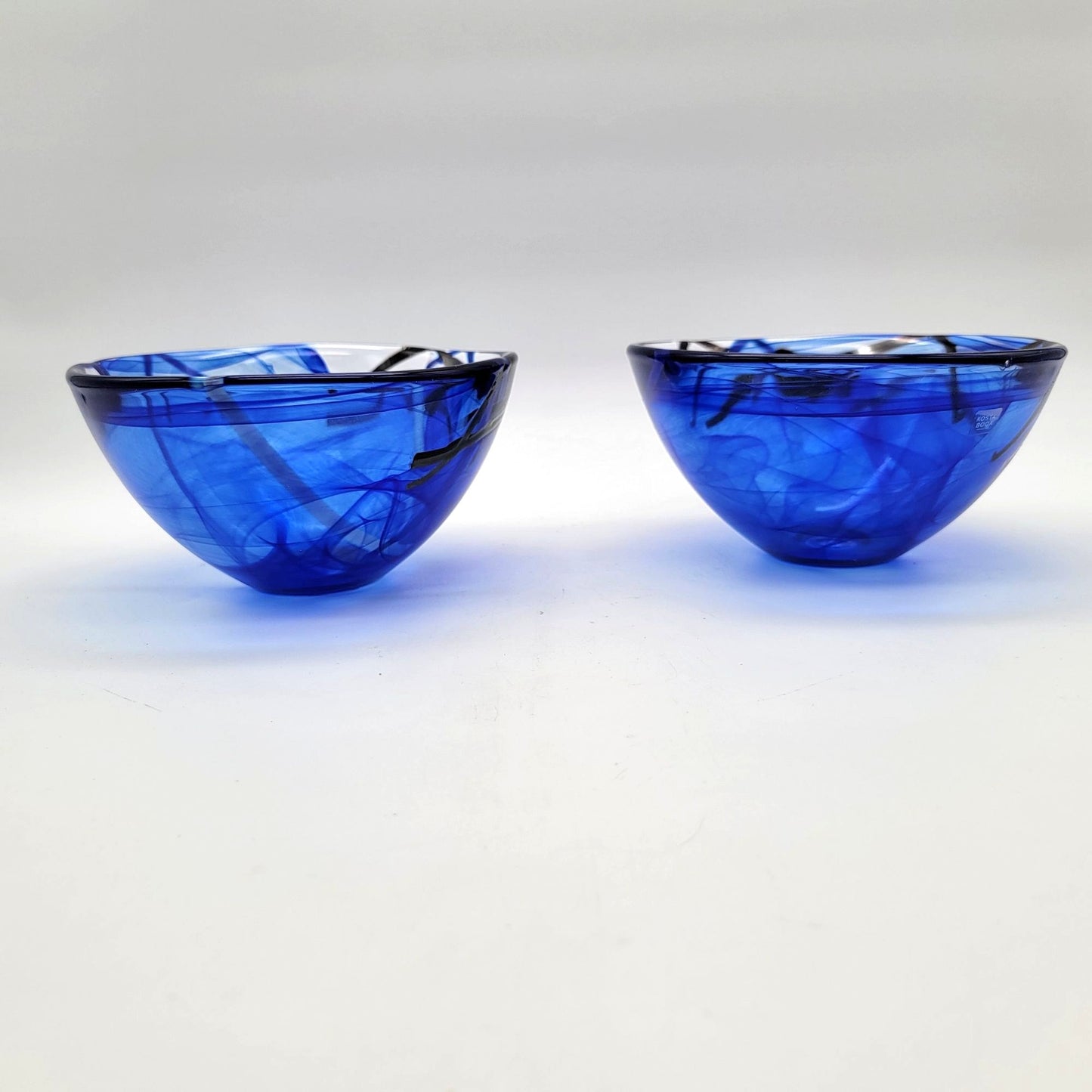 Pair Of Kosta Boda Atoll Blue Glass Bowls By Anna Ehrner