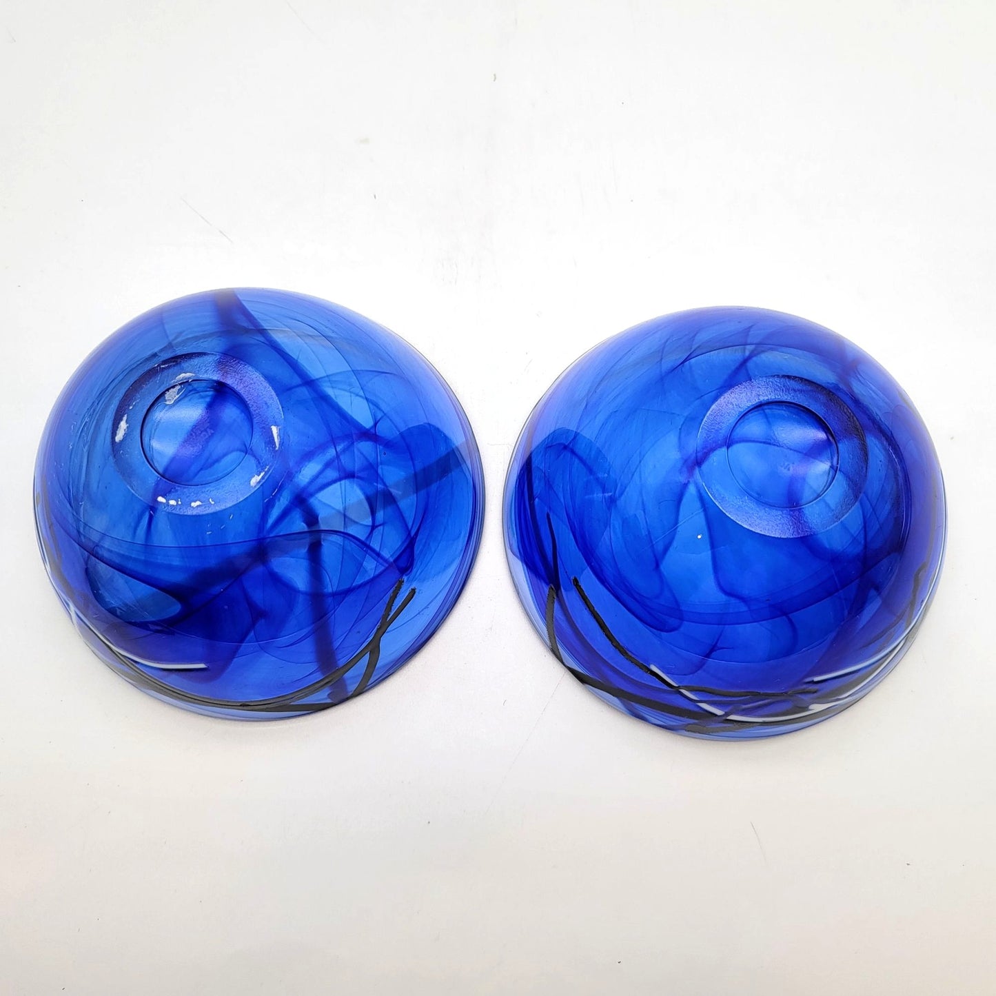Pair Of Kosta Boda Atoll Blue Glass Bowls By Anna Ehrner
