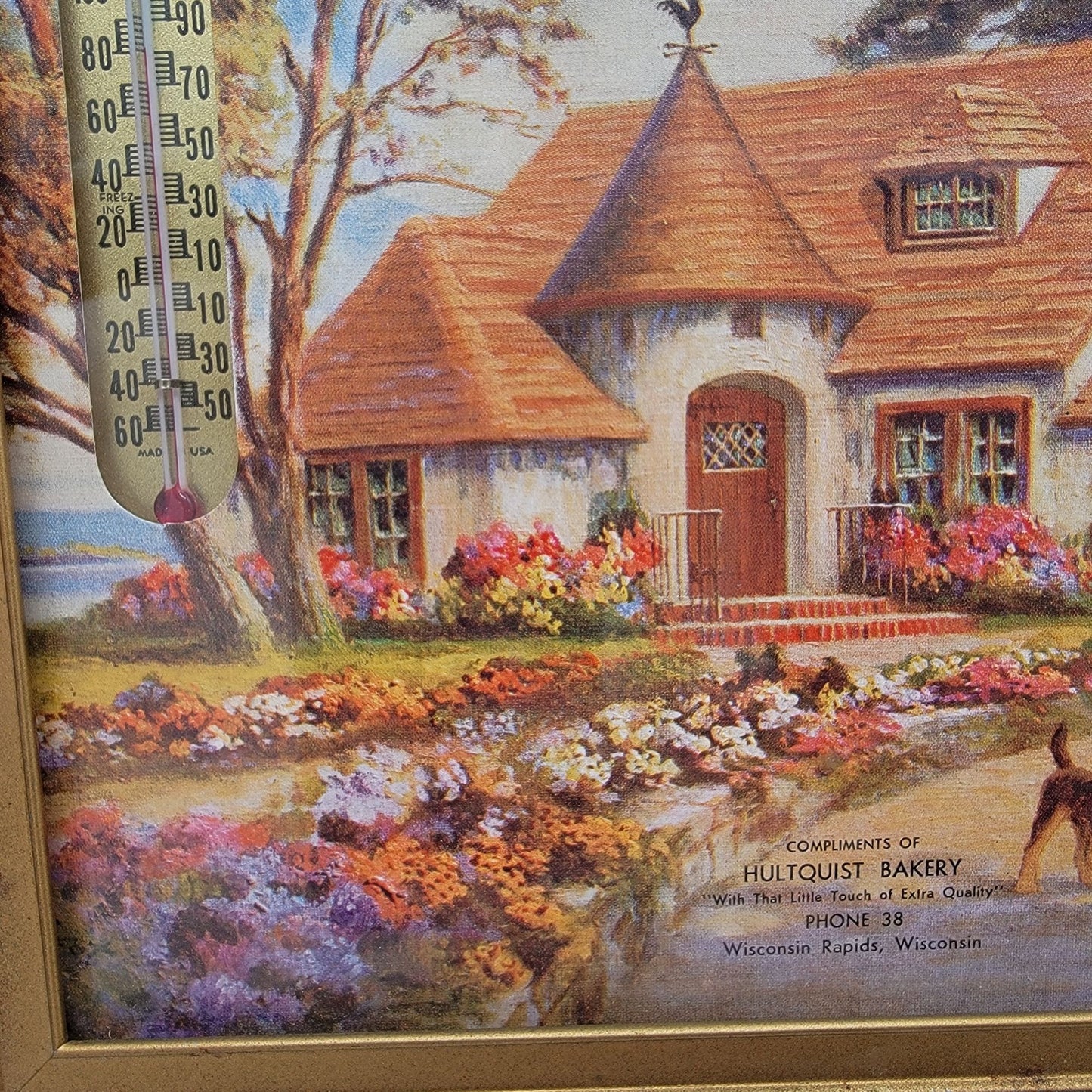 Vintage 1940s Hultquist Bakery Advertising Print With Thermometer
