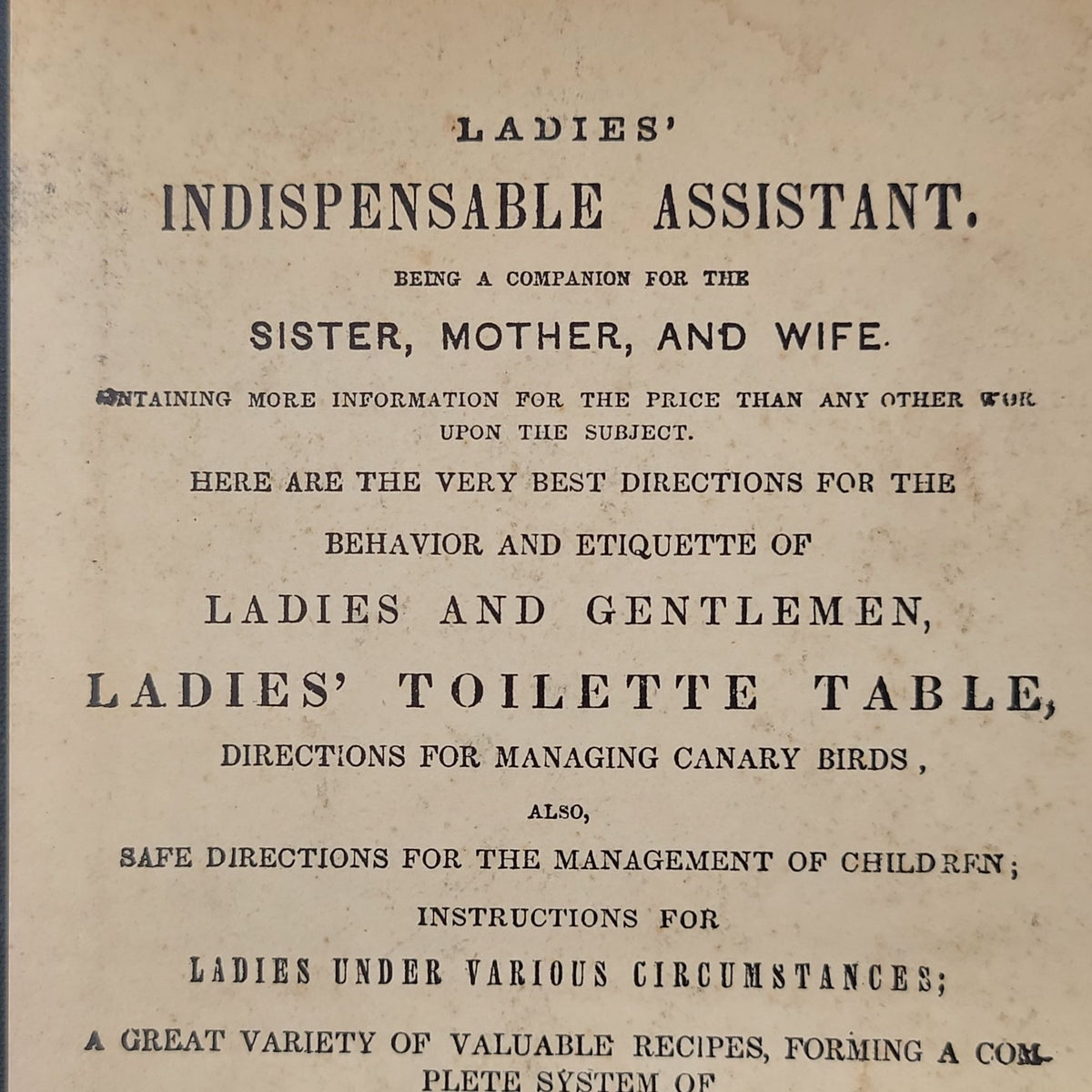 Ladies Indispensable Assistant 1852 Hardcover