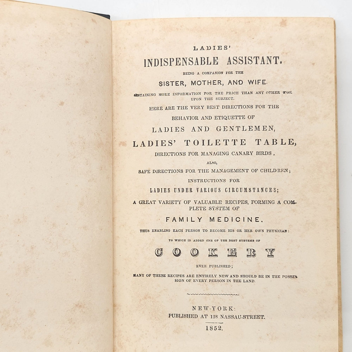 Ladies Indispensable Assistant 1852 Hardcover