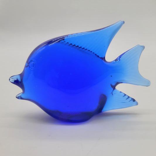Cobalt Blue Glass Fish Paperweight Figure
