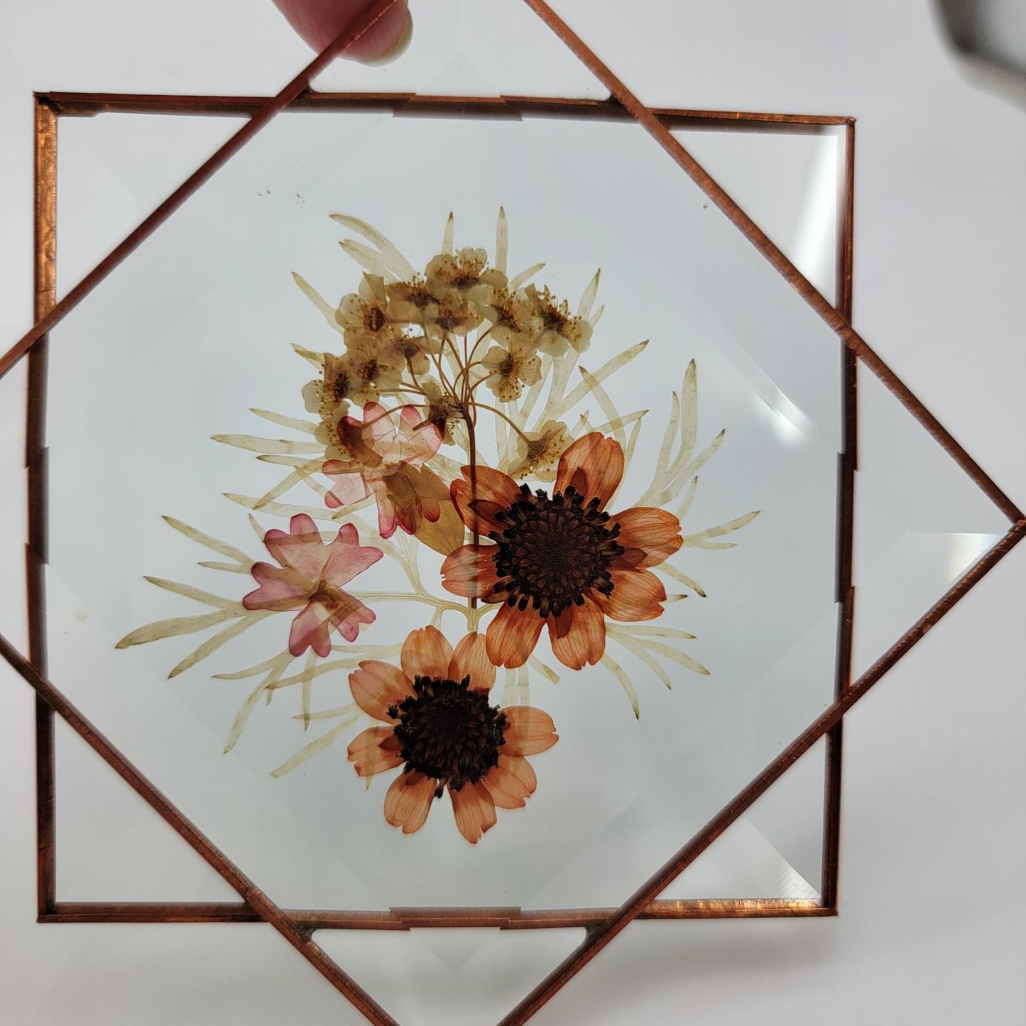 Vintage Pressed Flowers Stained Glass Suncatcher
