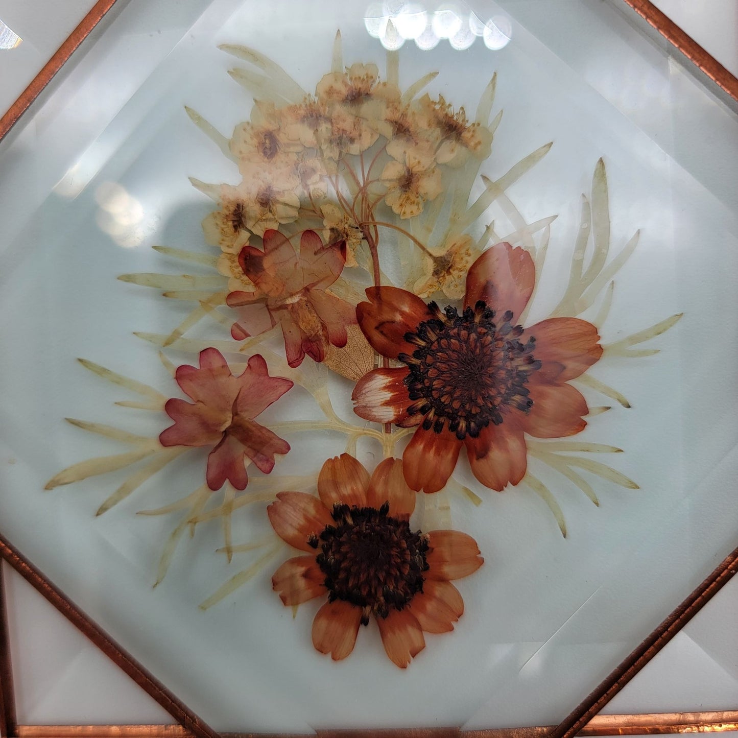 Vintage Pressed Flowers Stained Glass Suncatcher