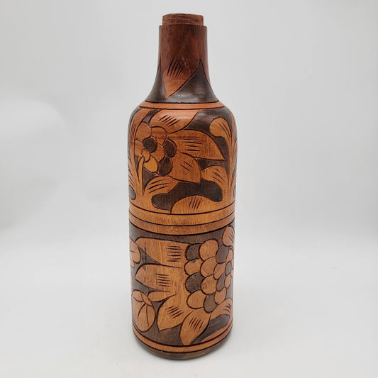 Vintage Hand-Carved Wooden Decorative Bottle