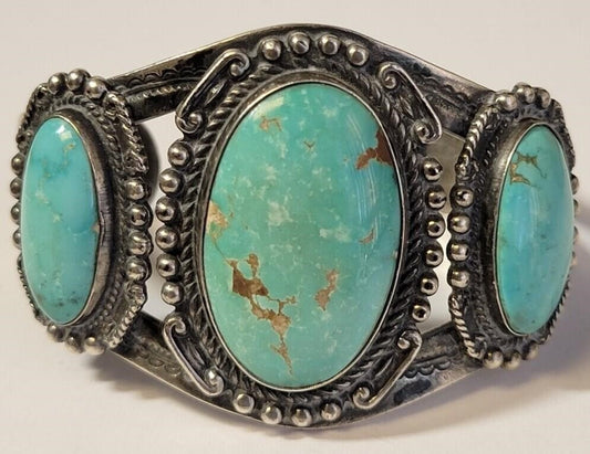 Native American Turquoise Silver Cuff Bracelet