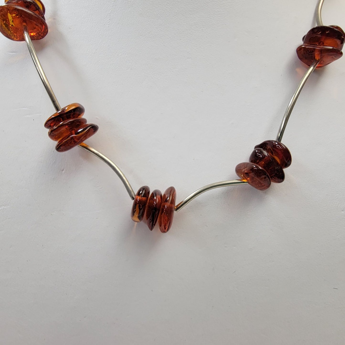Vintage Baltic Amber Pebbles Liquid Silver Necklace