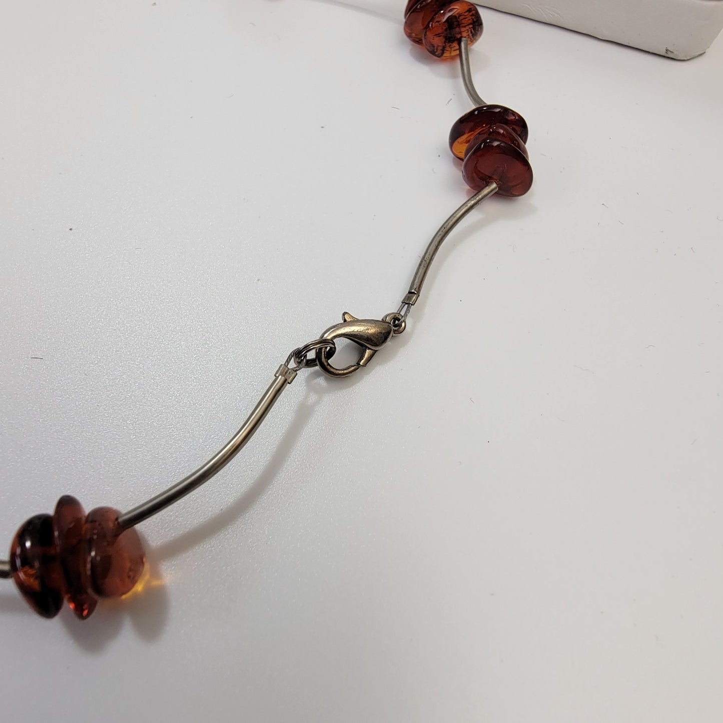 Vintage Baltic Amber Pebbles Liquid Silver Necklace