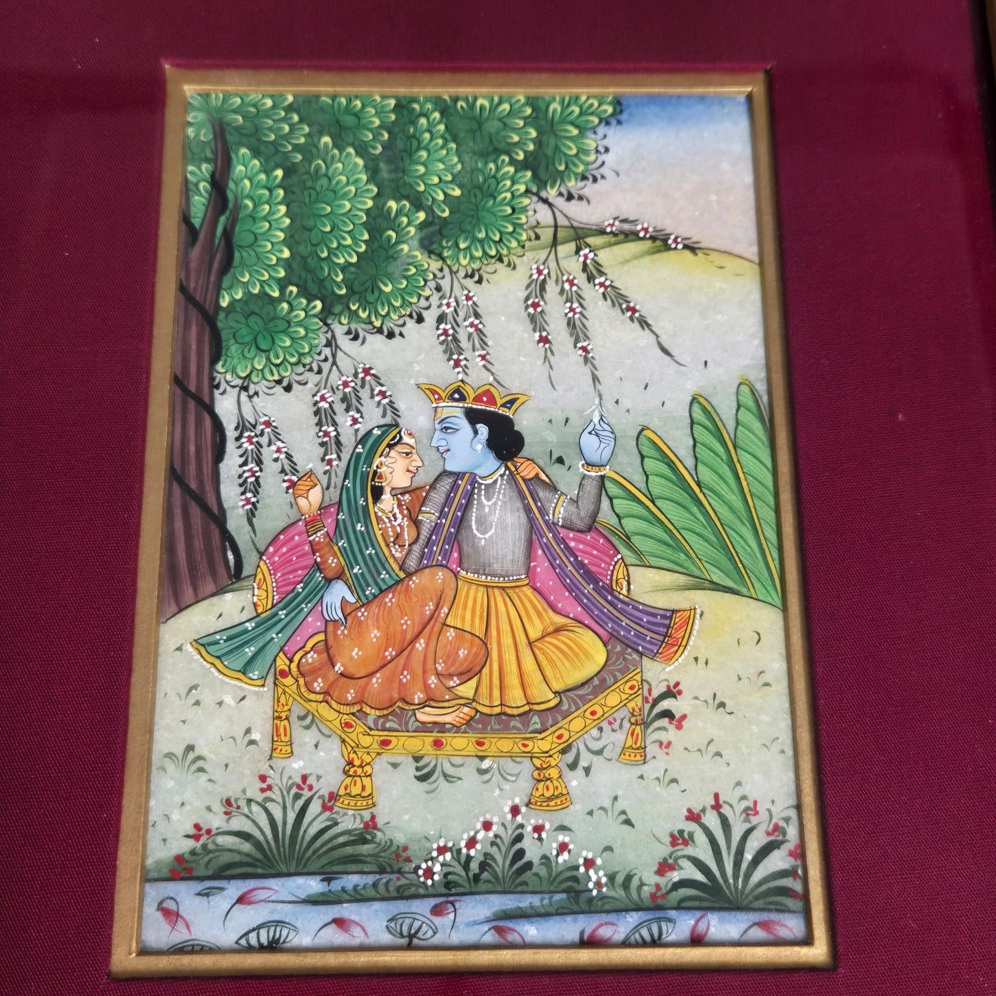 Vintage Indian Gouache Painting Radha Krishna Pichwai
