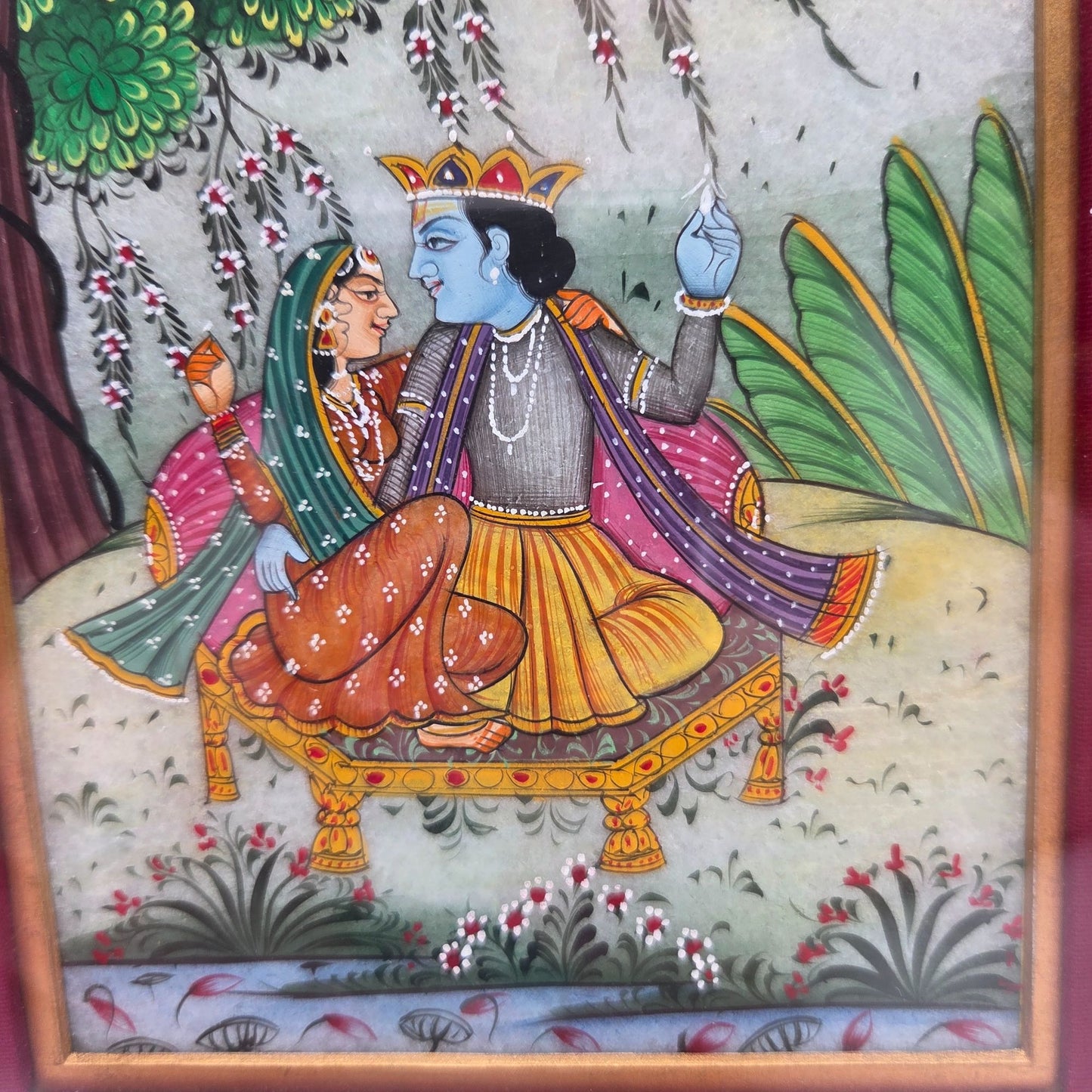 Vintage Indian Gouache Painting Radha Krishna Pichwai