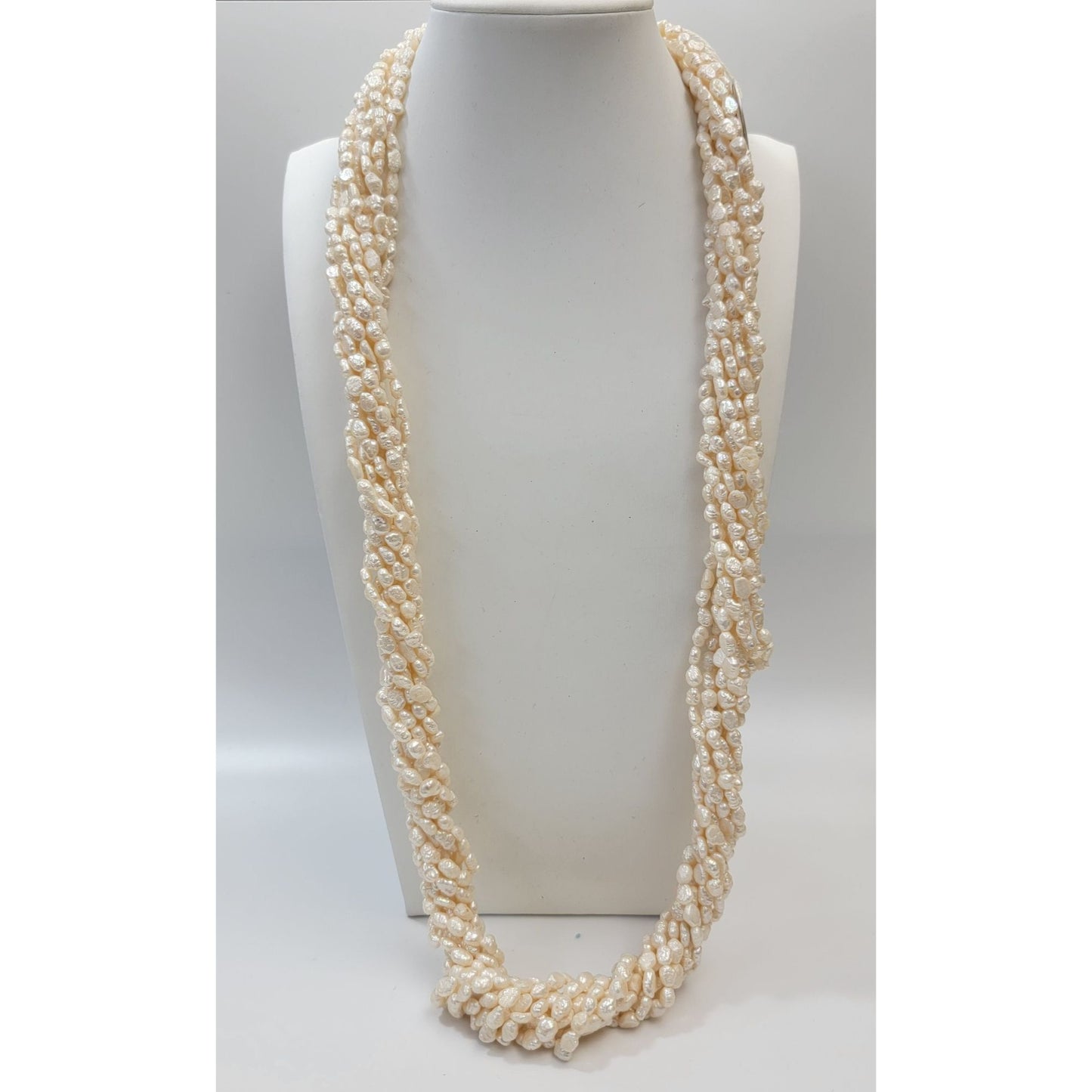 9 Strand Biwa Freshwater Pearl Torsade Necklace With Pearl Embellished Box Clasp