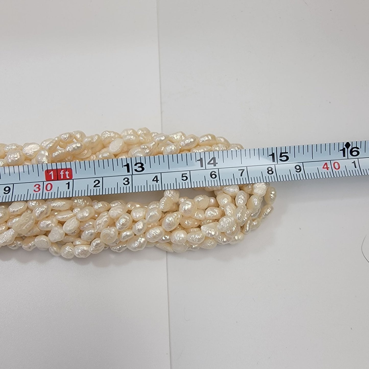 9 Strand Biwa Freshwater Pearl Torsade Necklace With Pearl Embellished Box Clasp