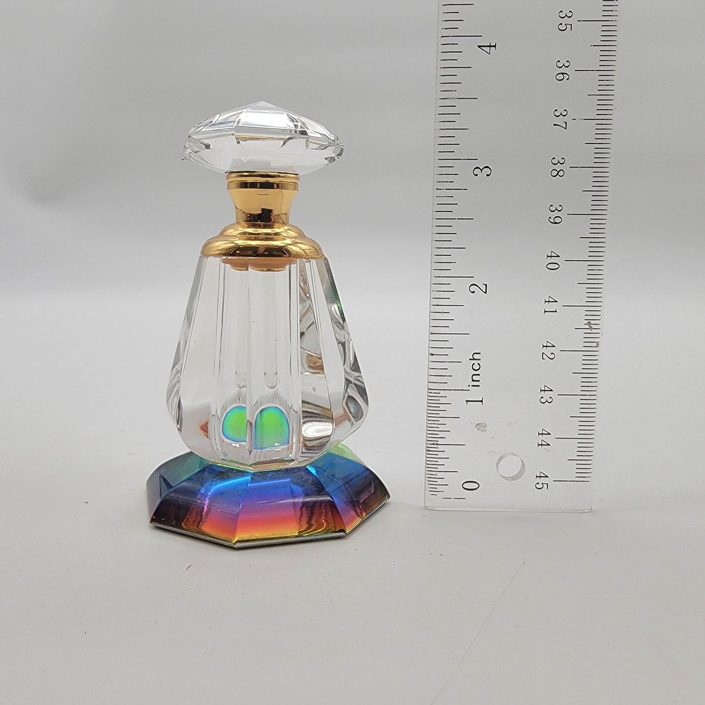 Rainbow Iridescent Faceted Crystal Perfume Bottle
