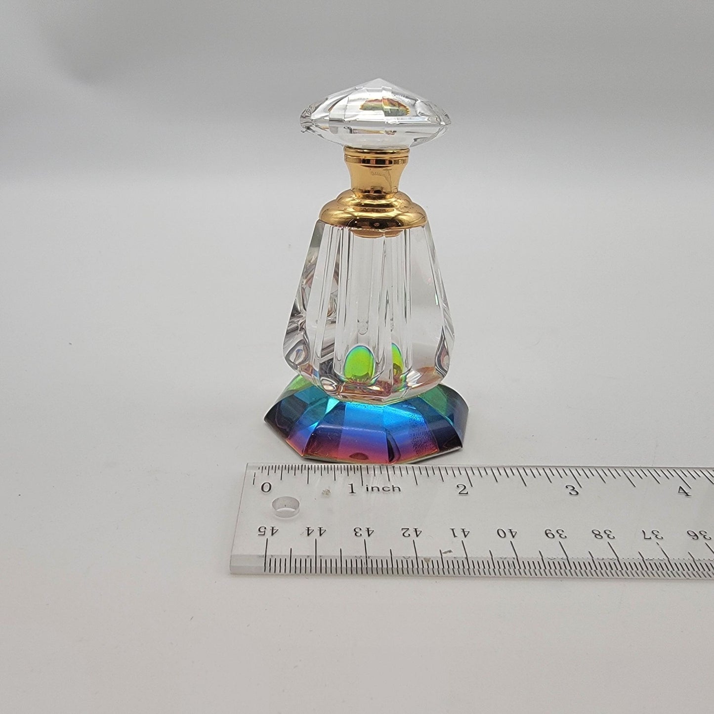 Rainbow Iridescent Faceted Crystal Perfume Bottle