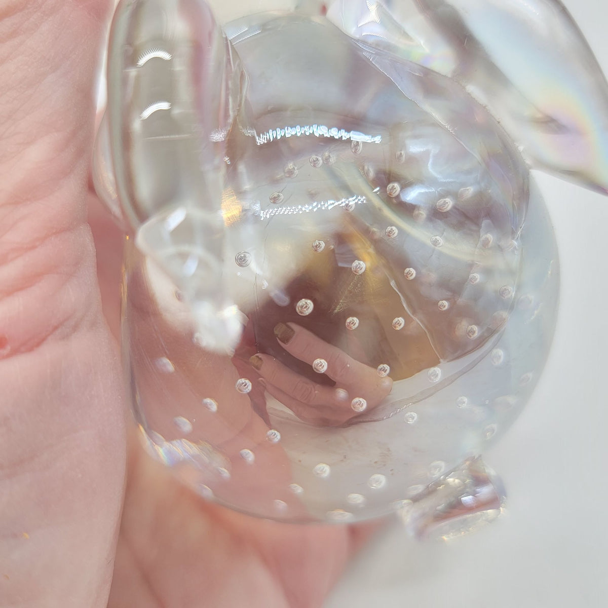 Vintage Pele Iridescent Glass Rabbit Figurine