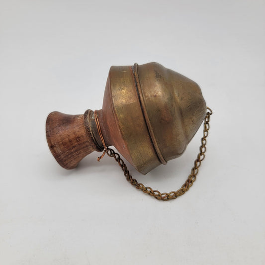 Antique Brass & Wood Lamp Chandelier Component With Chain